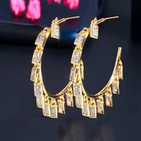 1 Pair Luxurious Lady Geometric Inlay Copper Zircon Drop Earrings main image 3