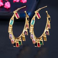 1 Pair Luxurious Lady Geometric Inlay Copper Zircon Drop Earrings main image 6
