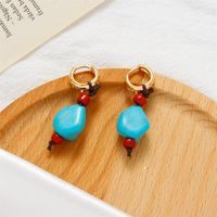 Rétro Marbre Turquoise Le Cuivre Placage Femmes Boucles D'oreilles main image 4