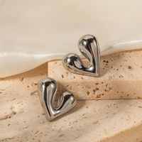 1 Pair Formal Heart Shape Patchwork Stainless Steel Ear Studs main image 4