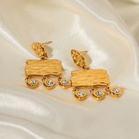 1 Pair Ig Style Square Plating Inlay Stainless Steel Zircon 18k Gold Plated Drop Earrings main image 3