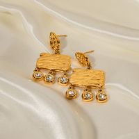 1 Pair Ig Style Square Plating Inlay Stainless Steel Zircon 18k Gold Plated Drop Earrings main image 5