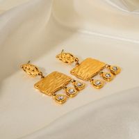 1 Pair Ig Style Square Plating Inlay Stainless Steel Zircon 18k Gold Plated Drop Earrings main image 4