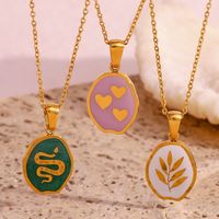 Vintage Style Star Flower Butterfly Stainless Steel Enamel Plating 18k Gold Plated Pendant Necklace main image 4