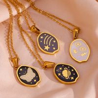 Vintage Style Star Flower Butterfly Stainless Steel Enamel Plating 18k Gold Plated Pendant Necklace main image 1