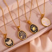 Vintage Style Star Flower Butterfly Stainless Steel Enamel Plating 18k Gold Plated Pendant Necklace main image 3