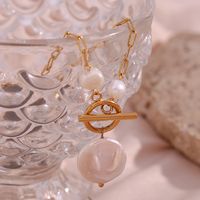 Vintage Style French Style Irregular Stainless Steel Freshwater Pearl Toggle Plating 18k Gold Plated Pendant Necklace main image 3