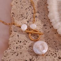 Vintage Style French Style Irregular Stainless Steel Freshwater Pearl Toggle Plating 18k Gold Plated Pendant Necklace main image 4