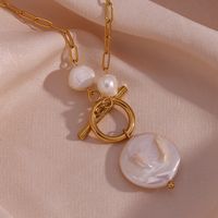 Vintage Style French Style Irregular Stainless Steel Freshwater Pearl Toggle Plating 18k Gold Plated Pendant Necklace main image 1