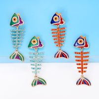 Vintage Style Funny Fish Bone Alloy Enamel Inlay Rhinestones Women's Drop Earrings main image 1