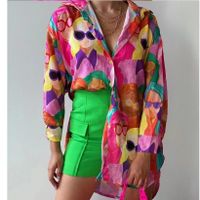 Women's Blouse Long Sleeve Blouses Casual Romantic Tropical Color Block main image 2