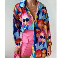 Women's Blouse Long Sleeve Blouses Casual Romantic Tropical Color Block main image 3