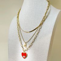 304 Stainless Steel Gold Plated Casual Hip-Hop Polishing Enamel Plating Heart Shape Eye Pendant Necklace sku image 1