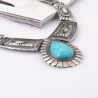 Retro Ethnic Style Water Droplets Rhombus Turquoise Alloy Wholesale Earrings Necklace main image 3