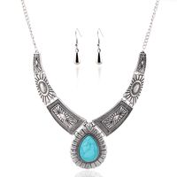 Retro Ethnic Style Water Droplets Rhombus Turquoise Alloy Wholesale Earrings Necklace main image 6