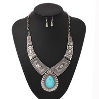 Retro Ethnic Style Water Droplets Rhombus Turquoise Alloy Wholesale Earrings Necklace main image 5