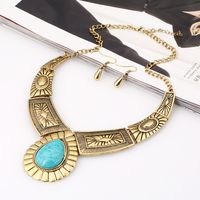 Retro Ethnic Style Water Droplets Rhombus Turquoise Alloy Wholesale Earrings Necklace sku image 2