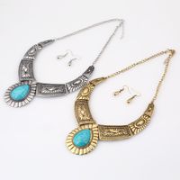 Retro Ethnic Style Water Droplets Rhombus Turquoise Alloy Wholesale Earrings Necklace main image 2