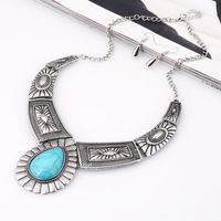 Retro Ethnic Style Water Droplets Rhombus Turquoise Alloy Wholesale Earrings Necklace sku image 1