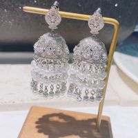 1 Pair Luxurious Beaded Tassel Inlay Copper Zircon Chandelier Earrings Drop Earrings main image 3