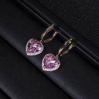 1 Pair Sweet Heart Shape Inlay Copper Zircon Drop Earrings main image 4