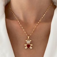 Simple Style Commute Bear Copper Plating Inlay Crystal Rhinestones Zircon 18k Gold Plated Gold Plated Silver Plated Pendant Necklace main image 6