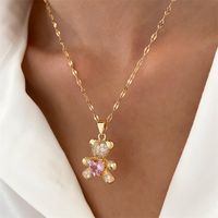 Simple Style Commute Bear Copper Plating Inlay Crystal Rhinestones Zircon 18k Gold Plated Gold Plated Silver Plated Pendant Necklace main image 2