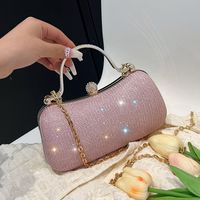 Pink Gold Silver Polyester Solid Color Sewing Thread Pillow Shape Evening Bags sku image 1