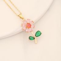 Wholesale Romantic Sweet Commute Heart Shape Flower Copper Plating Inlay 18K Gold Plated Zircon Pendant Necklace sku image 3