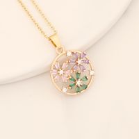 Wholesale Romantic Sweet Commute Heart Shape Flower Copper Plating Inlay 18K Gold Plated Zircon Pendant Necklace sku image 4