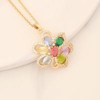 Wholesale Romantic Sweet Commute Heart Shape Flower Copper Plating Inlay 18K Gold Plated Zircon Pendant Necklace sku image 9