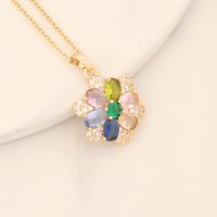 Wholesale Romantic Sweet Commute Heart Shape Flower Copper Plating Inlay 18K Gold Plated Zircon Pendant Necklace sku image 5