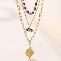 Stainless Steel Hip-Hop Plating Inlay Devil'S Eye Zircon Layered Necklaces main image 1