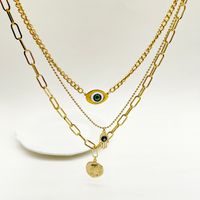 304 Stainless Steel Gold Plated Hip-Hop Exaggerated Punk Polishing Enamel Plating Devil'S Eye Palm Layered Necklaces main image 3