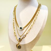 304 Stainless Steel Gold Plated Hip-Hop Exaggerated Punk Polishing Enamel Plating Devil'S Eye Palm Layered Necklaces main image 1