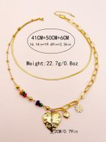 304 Stainless Steel Gravel Gold Plated Casual Layered Enamel Plating Heart Shape Flower Natural Stone Zircon Layered Necklaces main image 2