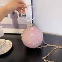 Pink Gold Silver Polyester Solid Color Lock Spherical Evening Bags sku image 1