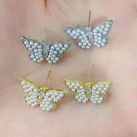 1 Pair Ig Style Butterfly Inlay Copper Artificial Pearls Zircon Ear Studs main image 3