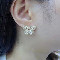 1 Pair Ig Style Butterfly Inlay Copper Artificial Pearls Zircon Ear Studs main image 4