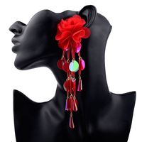 Exaggerated Sweet Flower Cloth Beaded Women's Drop Earrings main image 5