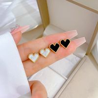 1 Pair Casual Simple Style Heart Shape Plating Inlay Titanium Steel Shell Ear Studs main image 1