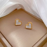 1 Pair Casual Simple Style Heart Shape Plating Inlay Titanium Steel Shell Ear Studs sku image 1