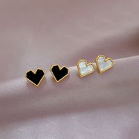 1 Pair Casual Simple Style Heart Shape Plating Inlay Titanium Steel Shell Ear Studs main image 4