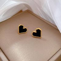 1 Pair Casual Simple Style Heart Shape Plating Inlay Titanium Steel Shell Ear Studs main image 3