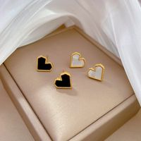 1 Pair Casual Simple Style Heart Shape Plating Inlay Titanium Steel Shell Ear Studs main image 2