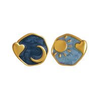 1 Pair Simple Style Streetwear Sun Moon Heart Shape Asymmetrical Enamel Plating Copper Gold Plated Ear Studs main image 2