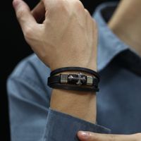 Retro Cross Stainless Steel Pu Leather Patchwork Artificial Leather Men'S Bangle main image 6