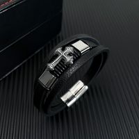 Retro Cross Stainless Steel Pu Leather Patchwork Artificial Leather Men'S Bangle main image 5