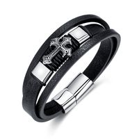 Retro Cross Stainless Steel Pu Leather Patchwork Artificial Leather Men'S Bangle main image 2