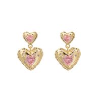 1 Pair Sweet Simple Style Heart Shape Plating Inlay Copper Rhinestones Drop Earrings main image 2